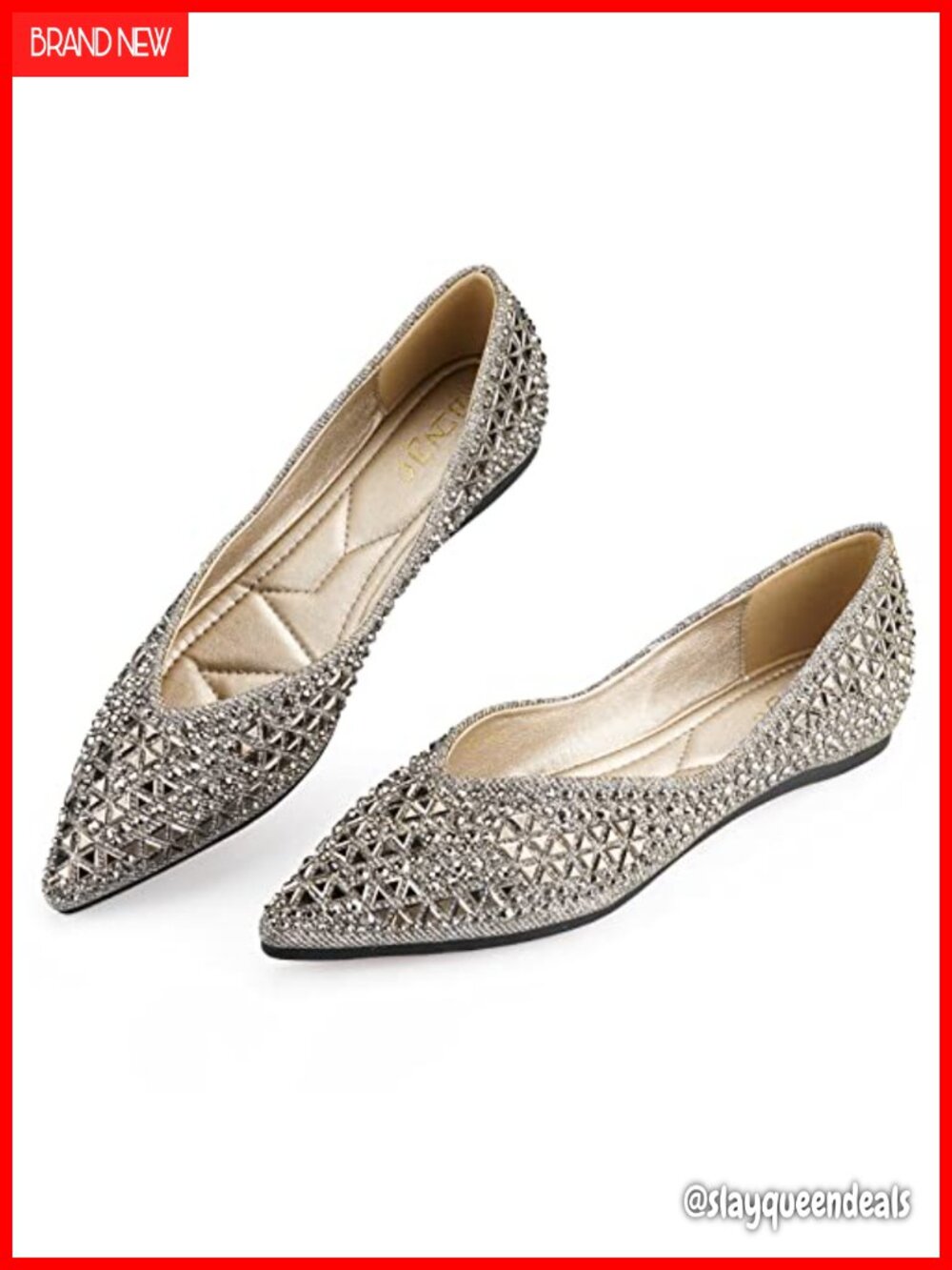 Rhinestone Pointed Toe Ballet Flats Memory Foam Insole Comfortable Dress Shoes